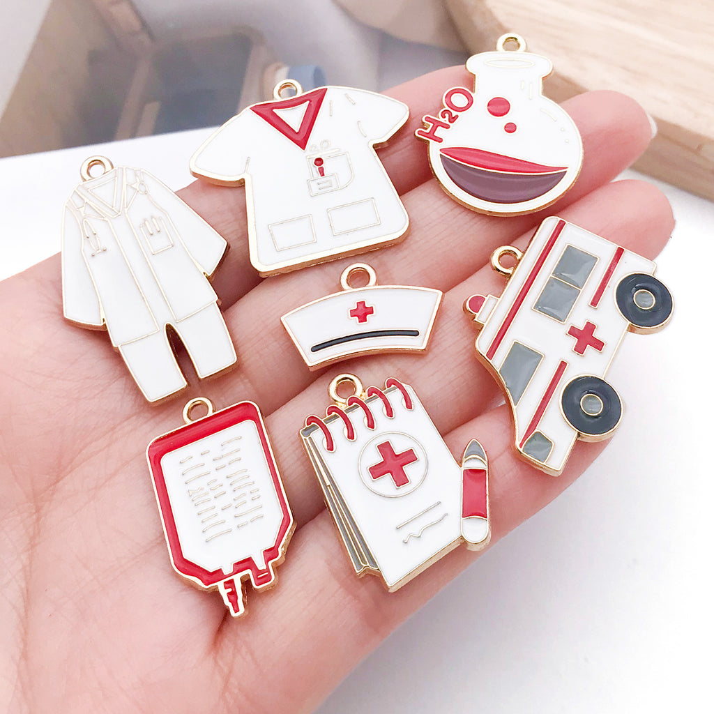 Enamel Zinc Alloy Nurse Hat ECG Medical Tool Nurse Cap Charm Pendant for DIY Bracelet Necklace