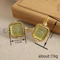 Gold Tone Square Glass Drop Earrings with Pearl Accents view 4