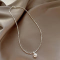 Silver Chip Bead White Pearl Drop Choker Necklace Piece view 3