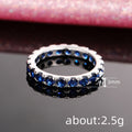 Silver Tone Blue Round Stone Full Row Band Finger Ring view 4