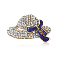 Rhinestone Hat Brooch Enamel Bow Blue or Red Gold Tone view 1