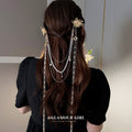 Gold Tone Floral Hair Clip With Pearl And Chain Drapes view 3