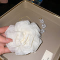 White Fabric Flower Pearl Necklace with Asymmetric Beaded Chain view 4