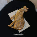 Gold Textured Sitting Fox Metal Brooch Pin 1 Style view 2