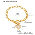 Gold Pave Heart Toggle Chain Necklace and Bracelet Set view 7
