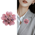 Pink Cat Eye Petal Flower Brooch Rhinestone Center Style view 3