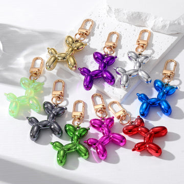 Gold Tone Metallic Balloon Dog Clip Keychains in Ten Colors