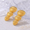 Gold Ribbed Three-Segment Peanut Drop Titanium Steel Earrings view 3