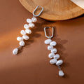 Silver Irregular Pearl Look Cascade Long Dangle Earrings view 3