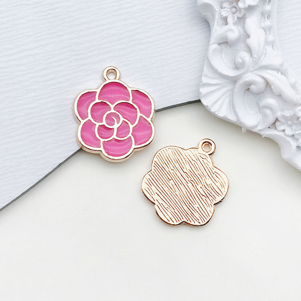 Rose Red Enamel Zinc Alloy Charm Pendant for DIY Earrings and Jewelry Making