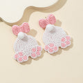 Pink Bow Stud White Seed Bead Rabbit Paw Drop Earrings view 3
