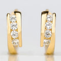 Gold Tone Four Stone Cross Band Huggie Hoop Earrings view 5