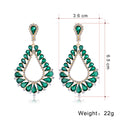 Green Silver Tone Green Teardrop Fan Openwork Crystal Four Designs Metal Dangle Earrings view 2
