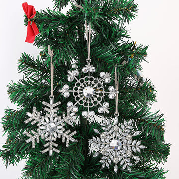 Silver Rhinestone Snowflake Hanging Ornaments Metal Cord
