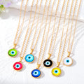Gold Tone Small Round Evil Eye Pendant Necklaces in Seven Colors view 1