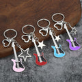 Metal Guitar Keychain With Star Charm And Heart Clasp, 24 Styles view 1