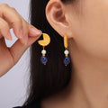 Gold Fan Shell Drop Earrings Pearl Natural Stone Styles view 1