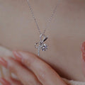 Silver Tone Bow Pendant Necklace Clear Center Stone view 3