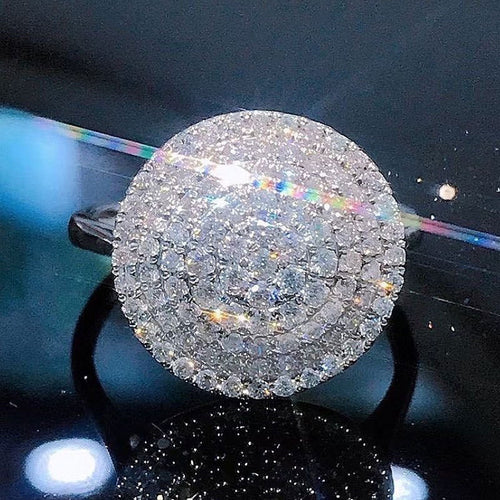 Second product view showing silver-tone domed concentric round pave statement ring