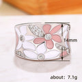 Pink And White Enamel Floral Wide Ring In Silver Tone view 4