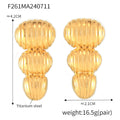 Gold Ribbed Three-Segment Peanut Drop Titanium Steel Earrings view 6