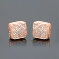 Square Pavé CZ Stud Earrings Gold Silver Rose Gold Tones view 6