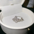 Open Four-Petal Zircon Flower Rings Gold and Silver view 6