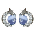 Silver Tone Star Moon Clear Stone And Blue Round Stud Earrings view 5