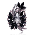 Black White Flower Crystal Metal Brooch Pin 5 x 7.2 cm view 1