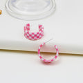 Six Color Checkerboard Acrylic Open C Hoop Earrings view 3