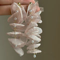 Pink Sheer Petal Pearl Tassel Earrings Decorative Jewelry view 4