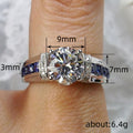Round Clear Solitaire Blue Channel-Side Ring Silver Tone view 4