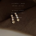 Gold Tone Triple Pearl And Clear Heart Drop Stud Earrings view 1