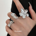 Open Metal Ring Mix Flower Pearl Wave and Solid Styles view 3