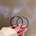 Black Slim Oversize Round Hoop Statement Earrings Pair view 6