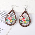 Silver Tone Tropical Flower and Flamingo Acrylic Hook Earrings view 3