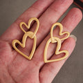 Open Double Heart Link Earrings in Three Metal Finishes view 3