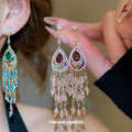 Crystal Teardrop Chandelier Earrings In Pink And Green view 1