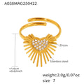 Open Heart Ring Zircon Pave Sunburst Rays Gold Silver Steel view 6
