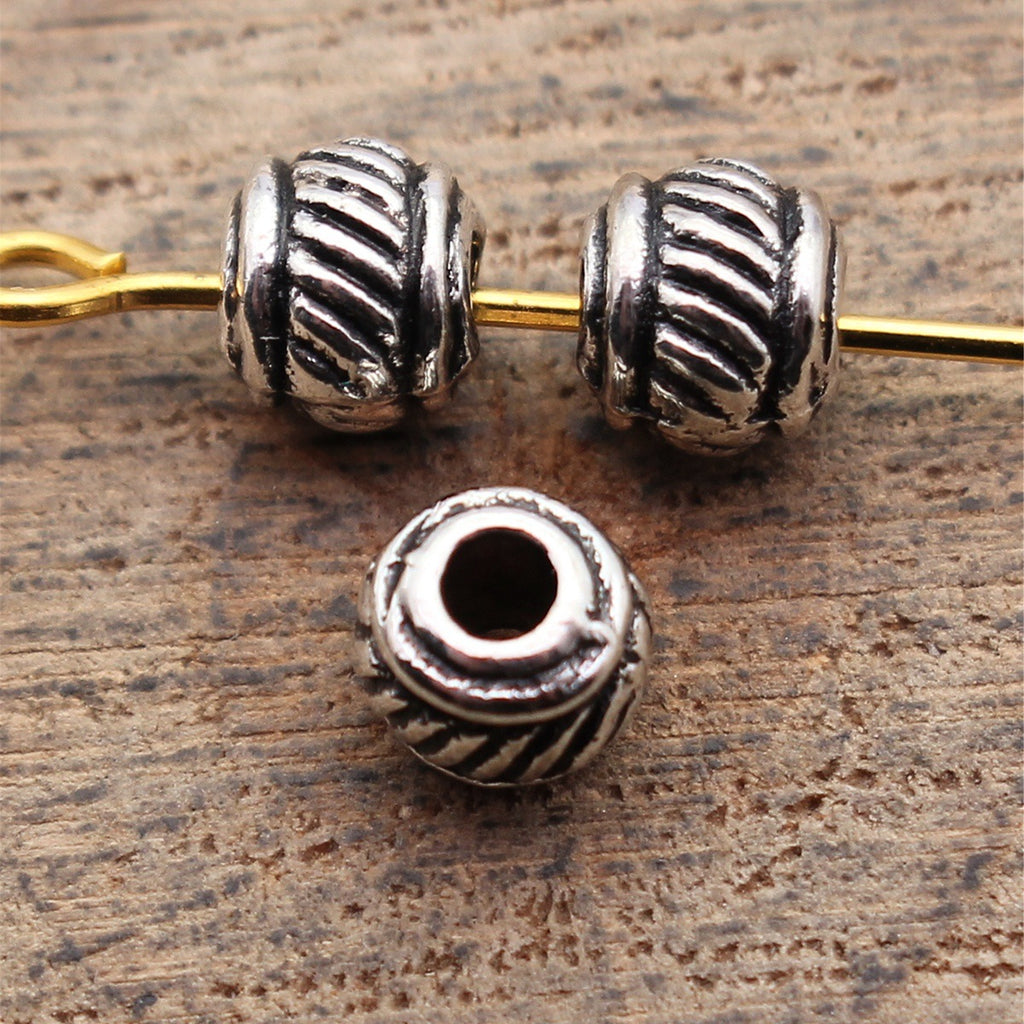 5.5x5.3x5mm 0.46g Antique Silver Zinc Alloy Textured Round Spacer Beads for Bracelet Jewelry Making