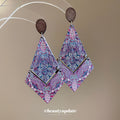 Pink Patterned Diamond Wood Drop Earrings Fashion Jewelry view 3