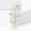 Pearl Crystal Feather Brooch Gold Or Silver Tone Metal view 2