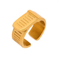 Open Cuff Buckle Ring Grooved Band Gold Or Steel Tone view 5