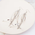 Gold and Silver Double Leaf Chain Fringe Long Hook Earrings view 3