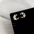 Gold C-Curve White Flower Pearl Clear CZ Stud Earrings view 1