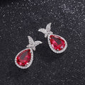Red Teardrop Butterfly Stud Earrings White Metal Alloy view 3