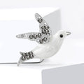 Enamel Dove Brooch Blue Grey or White Rhinestone Wing Pin view 3