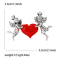 Red Heart And Cherub Brooch in Antique Silver or Gold Tone view 6