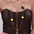 Leopard Acrylic Disc Paperclip Long Sweater Necklace Gold view 4