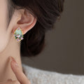 Green Enamel Crystal Pearl Stud Earrings Fashion Jewelry view 3
